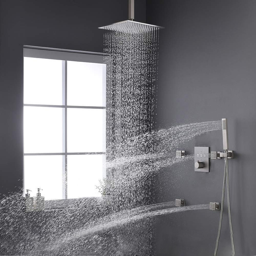 Napolis Thermostatic High Pressure Brushed Nickel Bathroom Shower Set